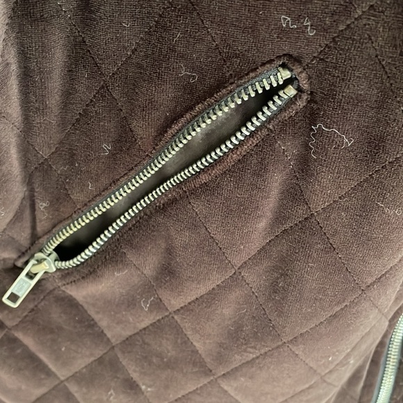 🎀 Jones New York Sport Dark Choc Brown Quilted Velvet Coat, Faux Fur Collar - Picture 12 of 12